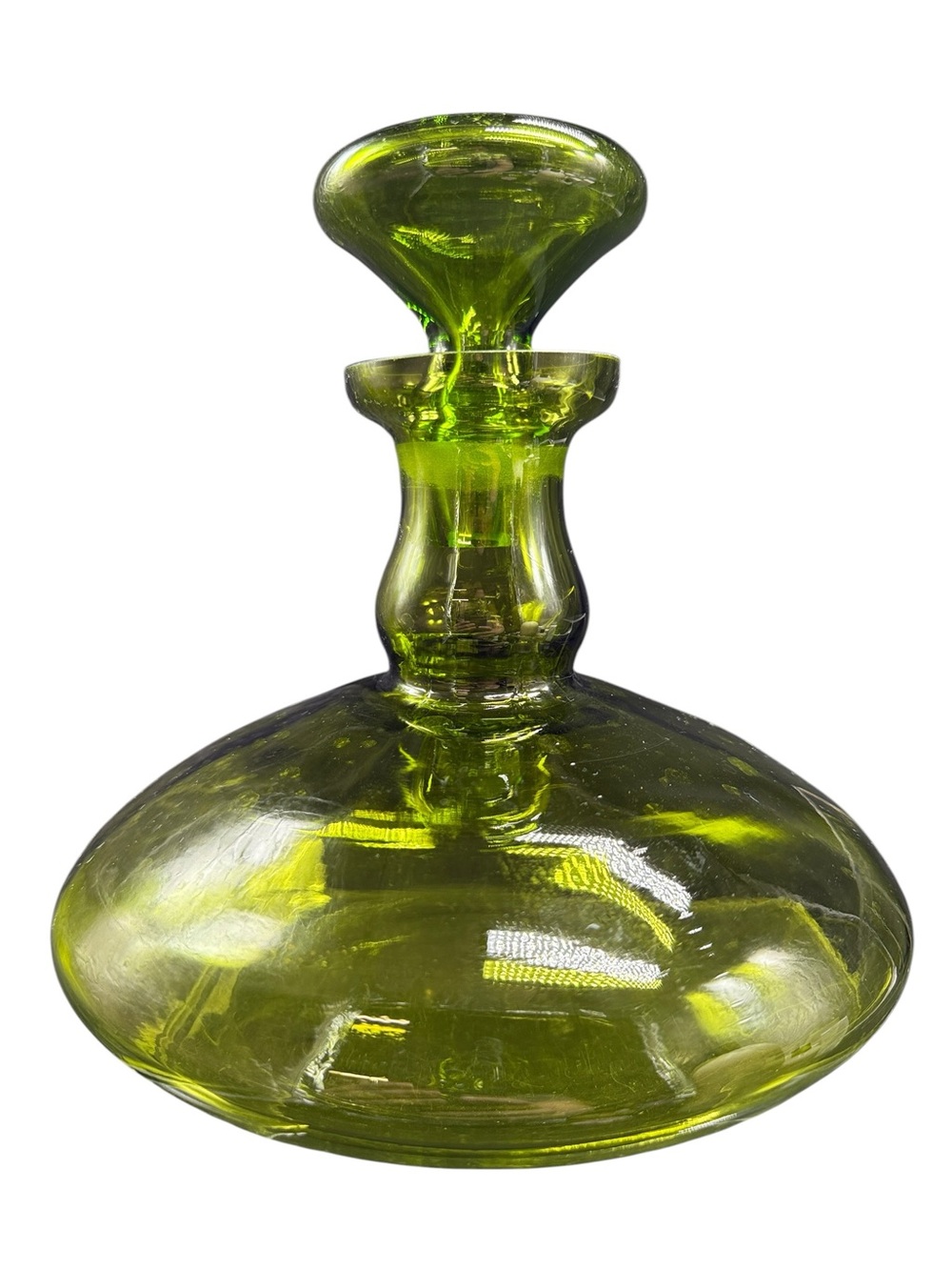 Vintage Olive Green Art Glass Decanter With Ground Glass Stopper MCM - Picture 1 of 11